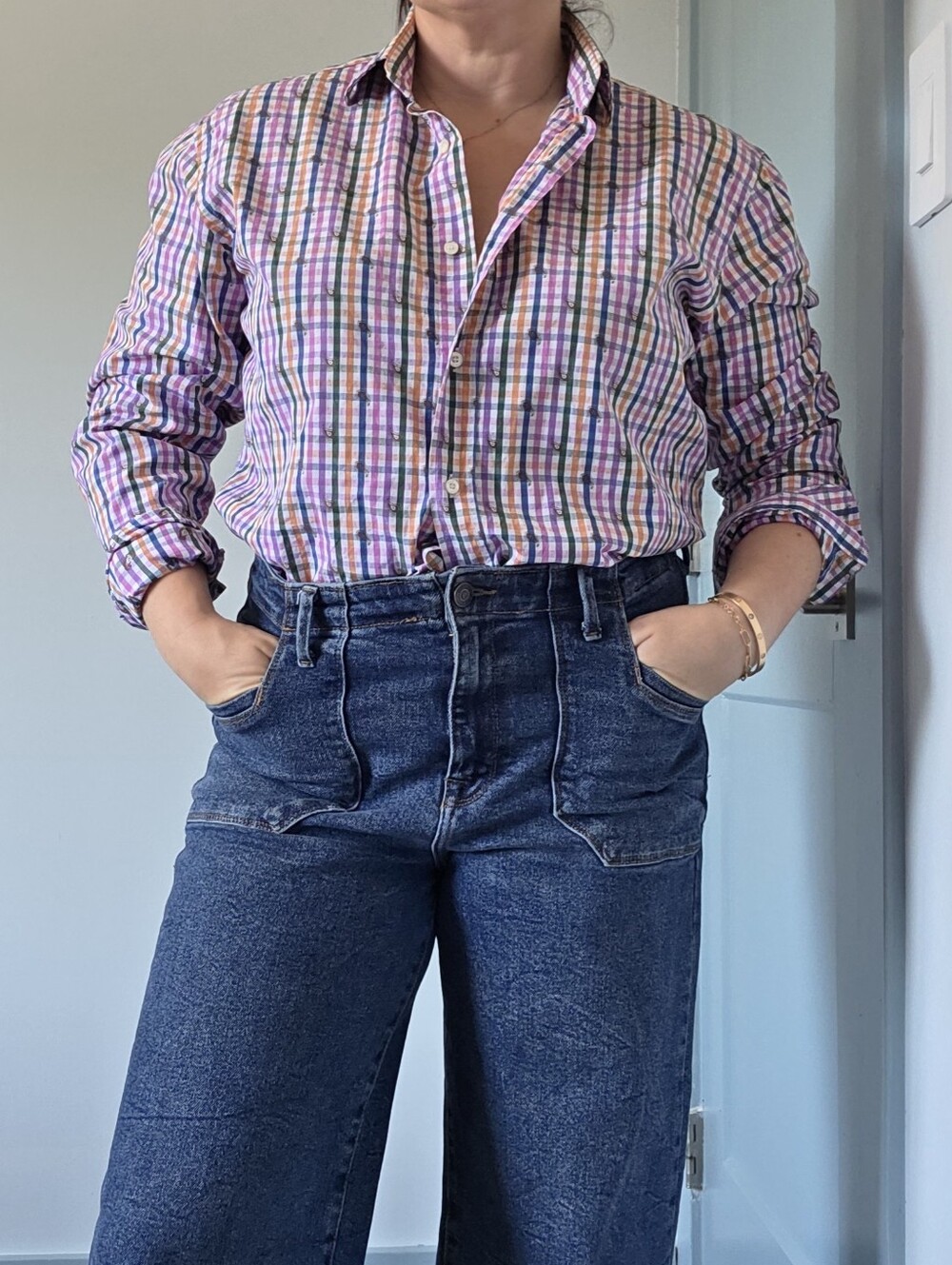 Etro Multicolor Plaid Button-Down Shirt in Pink, Blue & Green